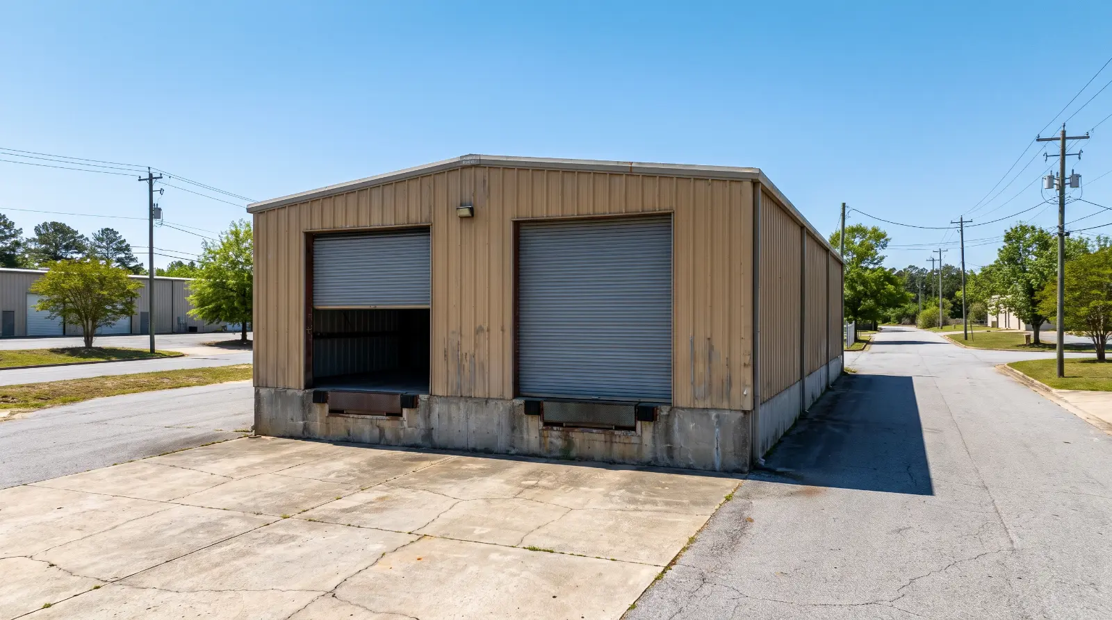 Commercial rolling steel door on a warehouse